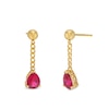 Thumbnail Image 0 of Pear-Shaped Lab-Created Ruby Solitaire Cuban Curb Chain Drop Earrings in 10K Gold