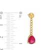 Thumbnail Image 3 of Pear-Shaped Lab-Created Ruby Solitaire Cuban Curb Chain Drop Earrings in 10K Gold