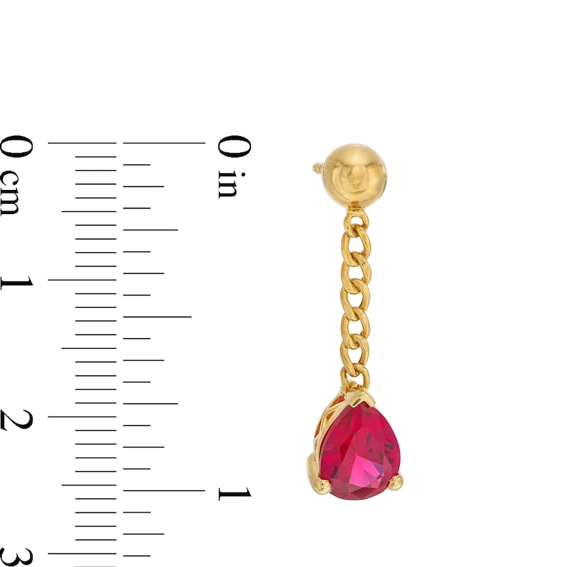 Pear-Shaped Lab-Created Ruby Solitaire Cuban Curb Chain Drop Earrings in 10K Gold