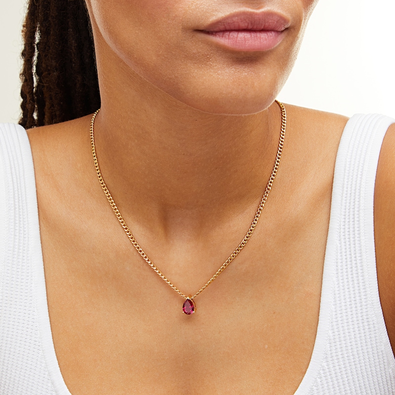 Pear-Shaped Lab-Created Ruby Solitaire Necklace in 10K Gold