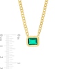 Thumbnail Image 4 of Emerald-Cut Lab-Created Emerald Bezel-Set Solitaire Cuban Curb Chain Necklace in 10K Gold