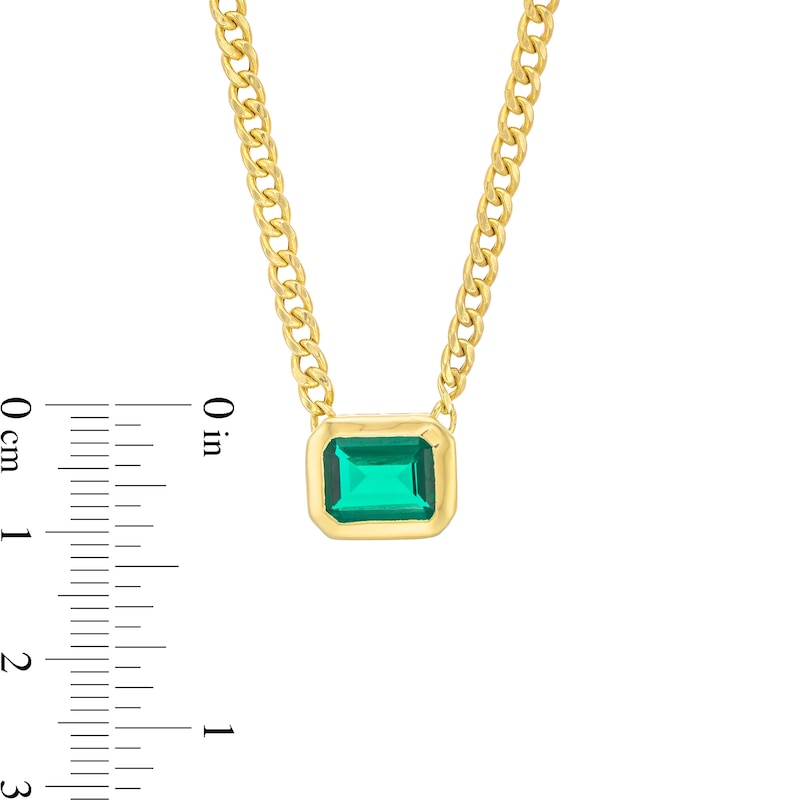 Main Image 4 of Emerald-Cut Lab-Created Emerald Bezel-Set Solitaire Sideways Necklace in 10K Gold