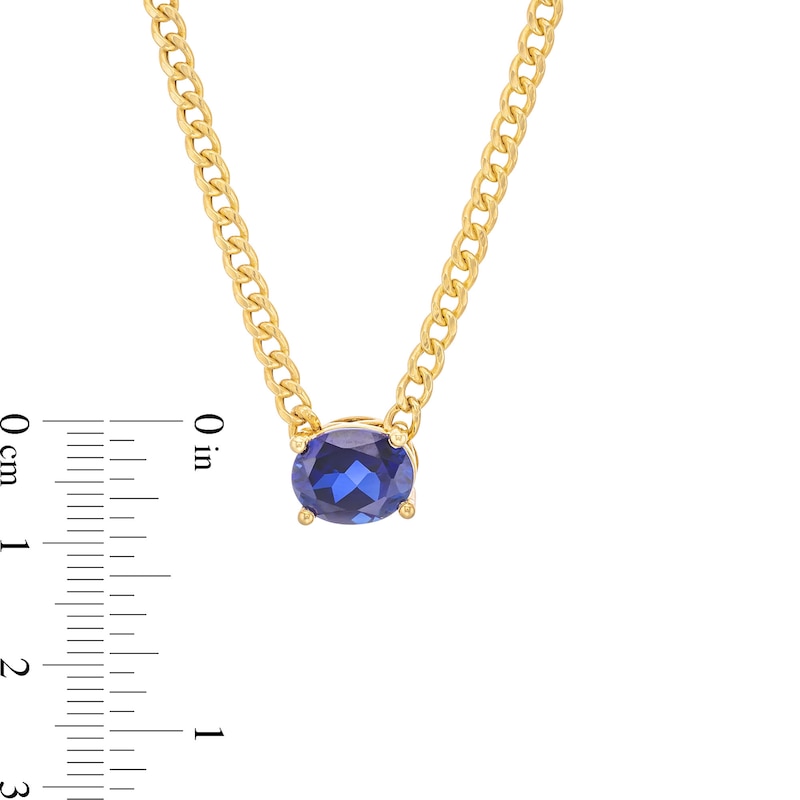 Main Image 4 of Oval Blue Lab-Created Sapphire Solitaire Sideways Necklace in 10K Gold