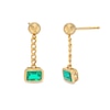 Thumbnail Image 1 of Sideways Emerald-Cut Lab-Created Emerald Bezel-Set Solitaire Cuban Curb Chain Drop Earrings in 10K Gold