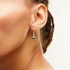 Thumbnail Image 1 of Sideways Emerald-Cut Lab-Created Emerald Bezel-Set Solitaire Cuban Curb Chain Drop Earrings in 10K Gold