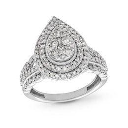 1 CT. T.W. Pear-Shaped Multi-Diamond Double Frame Multi-Row Split Shank Engagement Ring in 10K White Gold