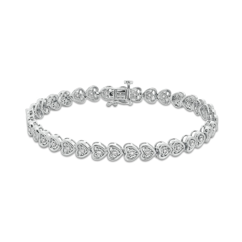 1/4 CT. T.W. Diamond Sideways Heart Link Bracelet in Sterling Silver