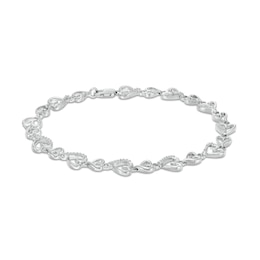 Diamond Accent Alternating Heart Link Bracelet in Sterling Silver