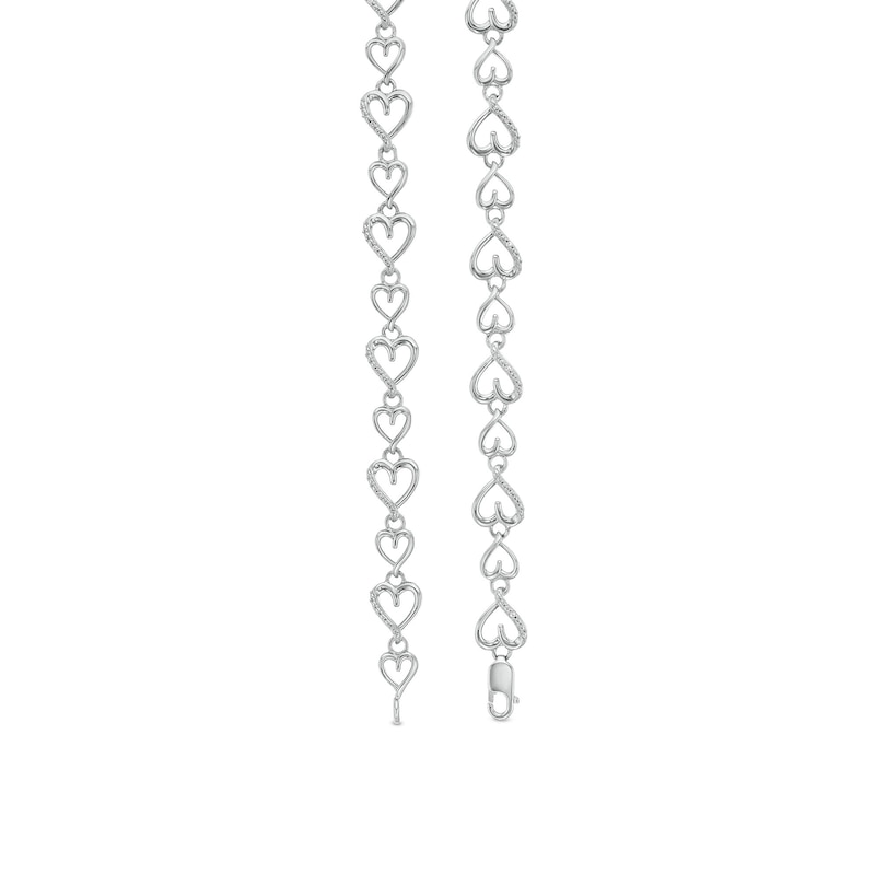 Diamond Accent Alternating Heart Link Bracelet in Sterling Silver