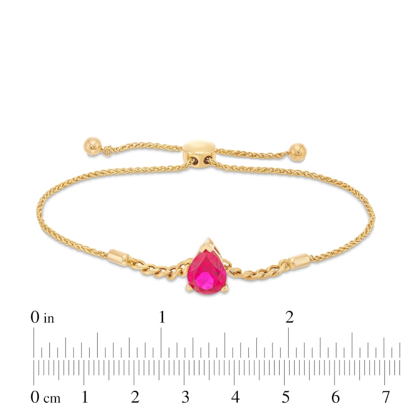 Main Image 3 of Pear-Shaped Lab-Created Ruby Solitaire Cuban Curb Chain Bolo Bracelet in 10K Gold - 8.5&quot;