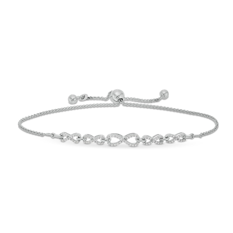 Main Image 1 of 1/4 CT. T.W. Diamond Infinity Link Bolo Bracelet in Sterling Silver - 9.5”