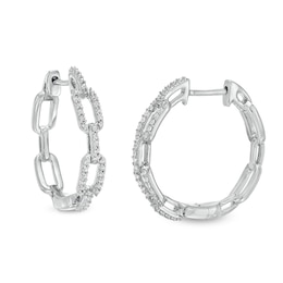 1/6 CT. T.W. Diamond Chain Link Hoop Earrings in Sterling Silver