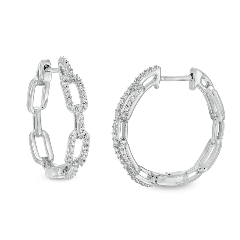 Main Image 1 of 1/6 CT. T.W. Diamond Chain Link Hoop Earrings in Sterling Silver