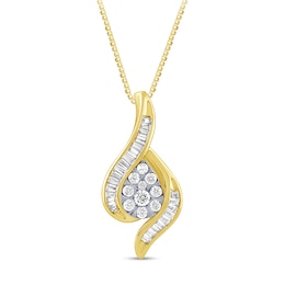 1/2 CT. T.W. Pear-Shaped Multi-Diamond Flame Frame Pendant in 10K Gold