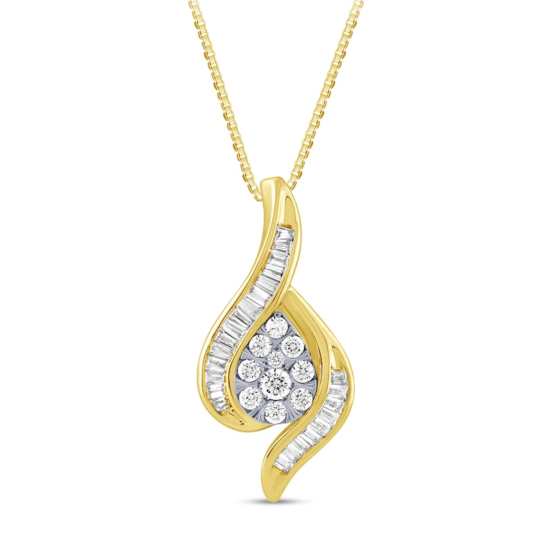 Main Image 1 of 1/2 CT. T.W. Pear-Shaped Multi-Diamond Flame Frame Pendant in 10K Gold