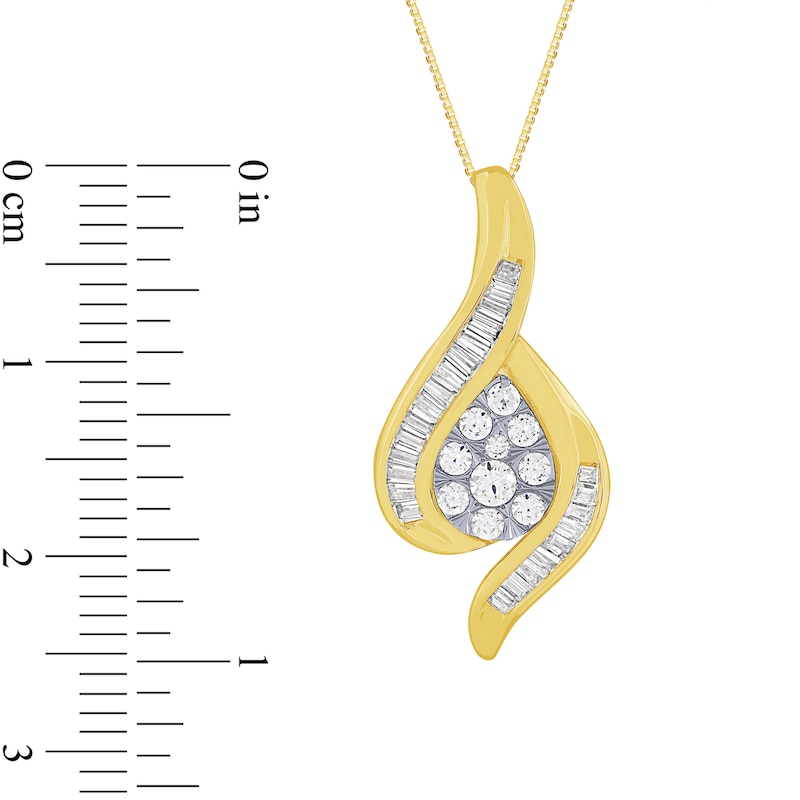 Main Image 3 of 1/2 CT. T.W. Pear-Shaped Multi-Diamond Flame Frame Pendant in 10K Gold