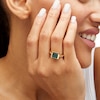 Thumbnail Image 2 of Sideways Emerald-Cut Lab-Created Emerald Bezel-Set Solitaire Cuban Curb Chain Shank Ring in 10K Gold