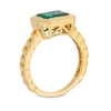 Thumbnail Image 3 of Sideways Emerald-Cut Lab-Created Emerald Bezel-Set Solitaire Cuban Curb Chain Shank Ring in 10K Gold