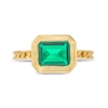 Thumbnail Image 4 of Sideways Emerald-Cut Lab-Created Emerald Bezel-Set Solitaire Cuban Curb Chain Shank Ring in 10K Gold