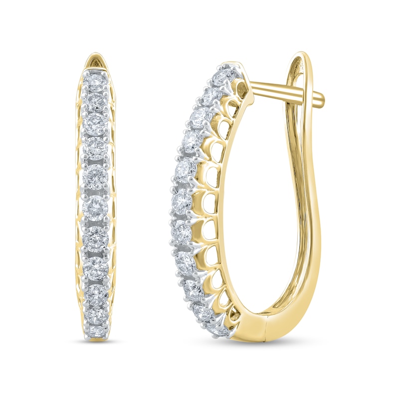 Main Image 4 of 1/2 CT. T.W. Diamond Graduated Oval Hoop Earrings in 10K Gold