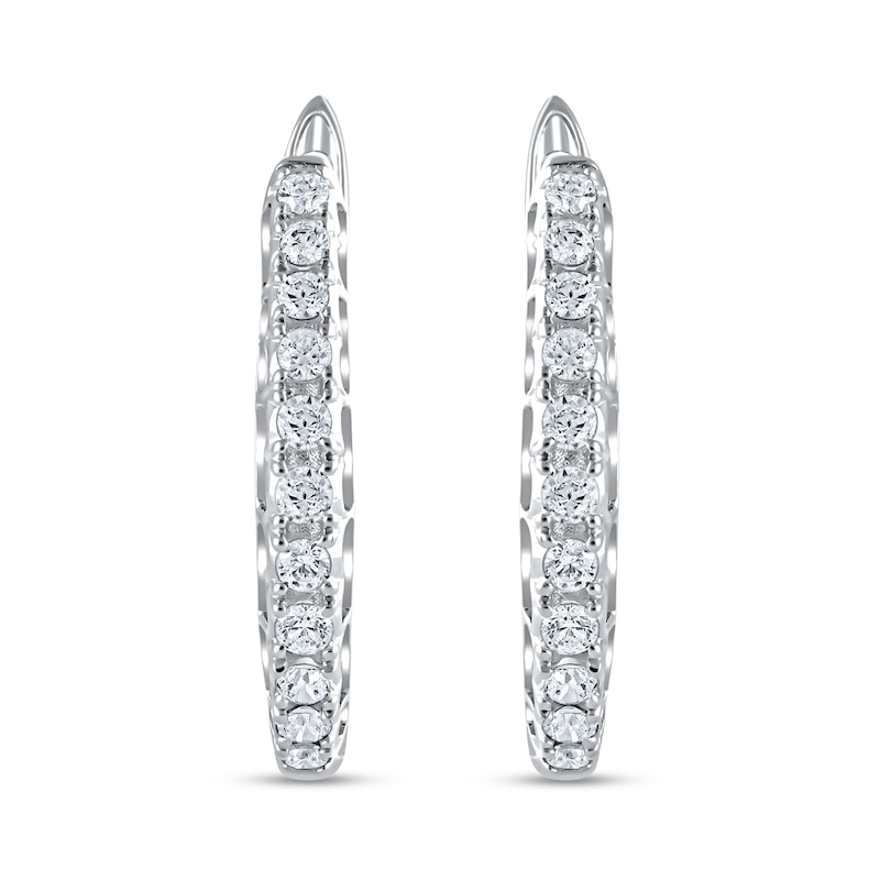 Main Image 1 of 1/2 CT. T.W. Diamond Hoop Earrings in 10K White Gold