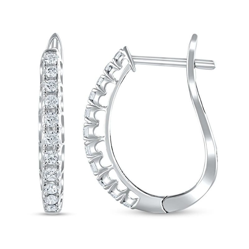 Main Image 2 of 1/2 CT. T.W. Diamond Hoop Earrings in 10K White Gold