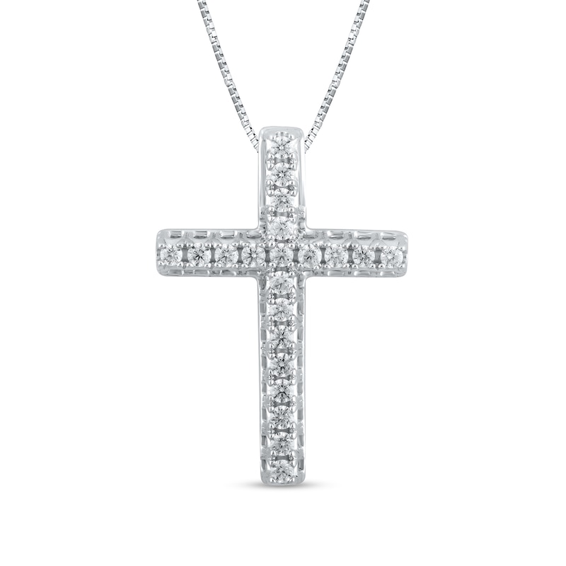 Main Image 1 of 1/4 CT. T.W. Diamond Cross Pendant in 10K White Gold