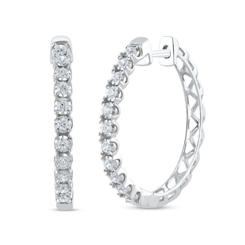 Main Image 3 of 1/2 CT. T.W. Diamond Miracle Hoop Earrings in 10K White Gold