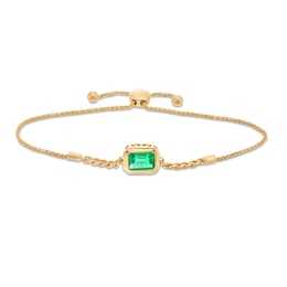 Sideways Emerald-Cut Lab-Created Emerald Bezel-Set Solitaire Cuban Curb Chain Bolo Bracelet in 10K Gold - 8.5&quot;