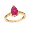 Thumbnail Image 0 of Pear-Shaped Lab-Created Ruby Solitaire Cuban Curb Chain Shank Ring in 10K Gold