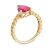 Thumbnail Image 2 of Pear-Shaped Lab-Created Ruby Solitaire Cuban Curb Chain Shank Ring in 10K Gold