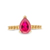 Thumbnail Image 3 of Pear-Shaped Lab-Created Ruby Solitaire Cuban Curb Chain Shank Ring in 10K Gold