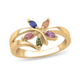 Marquise Birthstone Flower Split Shank Ring (5 Stones)