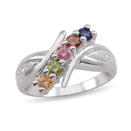 Mother's Birthstone and Diamond Accent Bypass Ring (3-6 Stones)