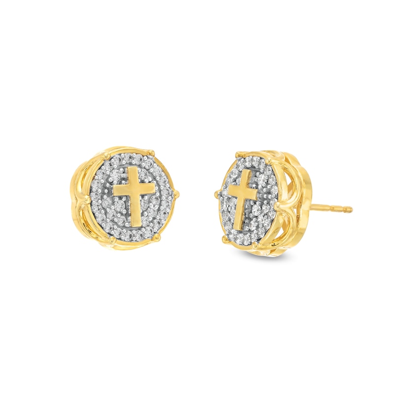 3/8 CT. T.W. Diamond Cross Stud Earrings in 10K Gold