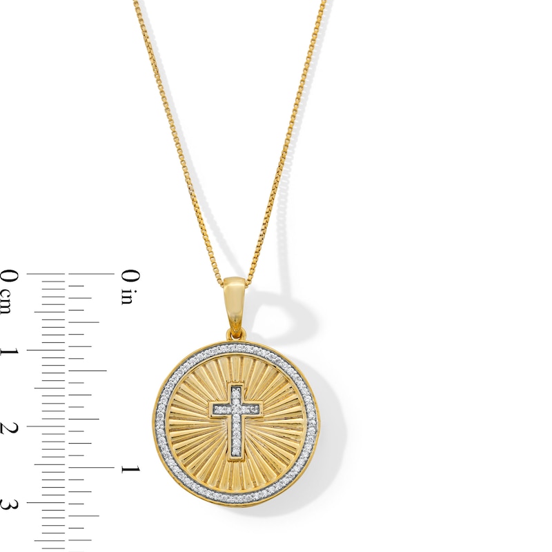 Main Image 2 of 1/4 CT. T.W. Diamond Frame Sunburst Cross Medallion Pendant in 10K Gold - 22”