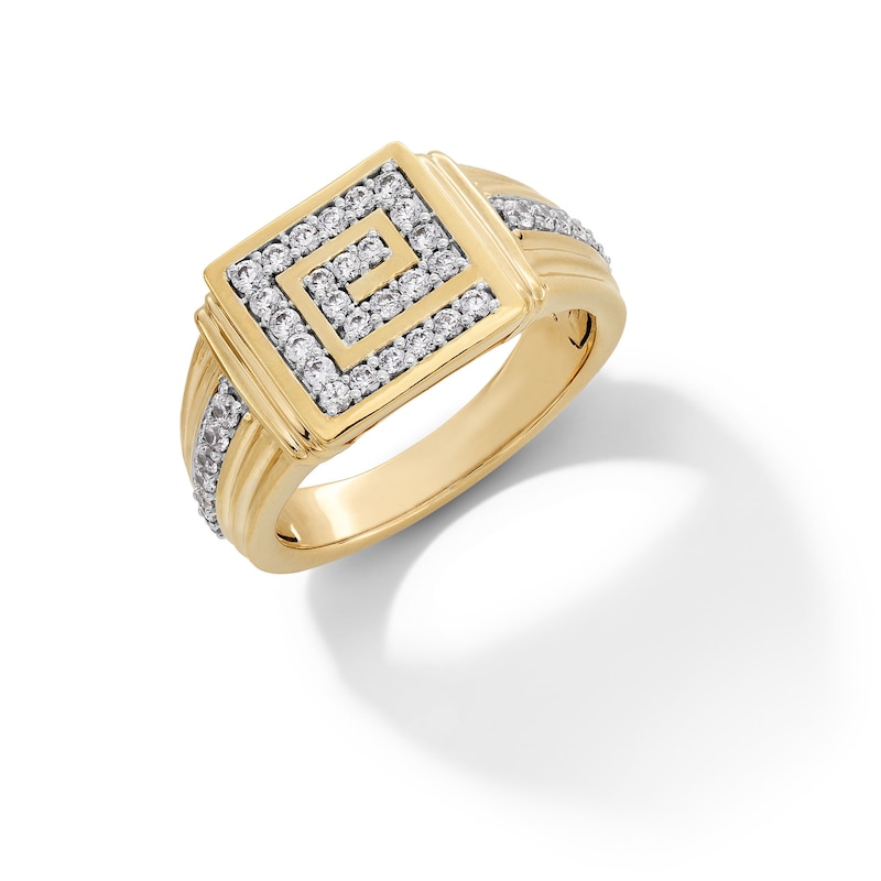 Main Image 3 of 3/4 CT. T.W. Diamond Greek Key Rectangle-Top Collar Ring in 10K Gold