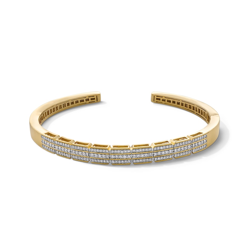 Main Image 1 of 1 CT. T.W. Diamond Cushion-Section Triple Row Cuff Bangle in 10K Gold - 8&quot;