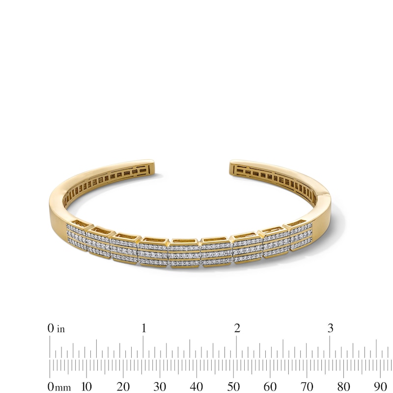 Main Image 2 of 1 CT. T.W. Diamond Cushion-Section Triple Row Cuff Bangle in 10K Gold - 8&quot;