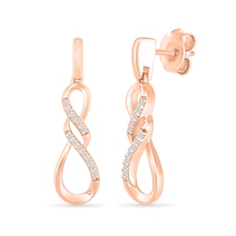 1/20 CT. T.W. Diamond Infinity Twist Drop Earrings in 10K Rose Gold