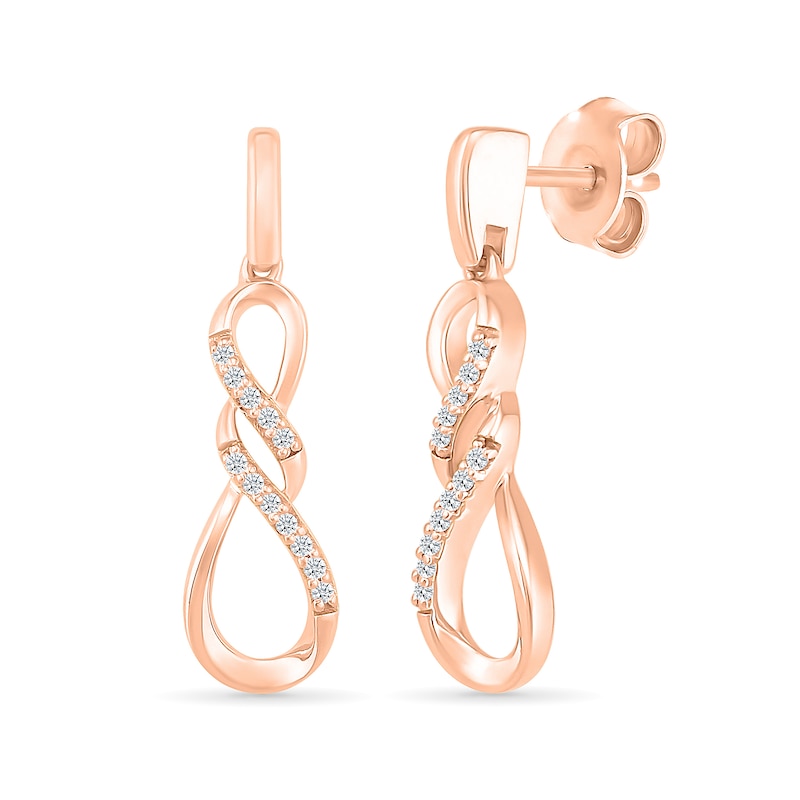 Main Image 1 of 1/20 CT. T.W. Diamond Infinity Twist Drop Earrings in 10K Rose Gold