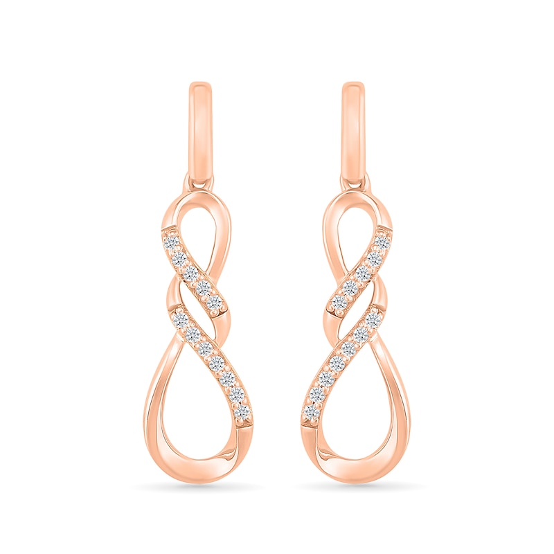 Main Image 3 of 1/20 CT. T.W. Diamond Infinity Twist Drop Earrings in 10K Rose Gold