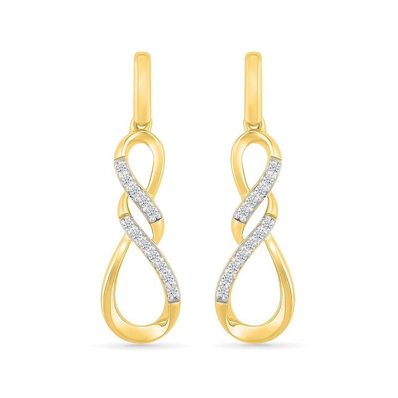 Main Image 3 of 1/20 CT. T.W. Diamond Infinity Twist Drop Earrings in 10K Gold