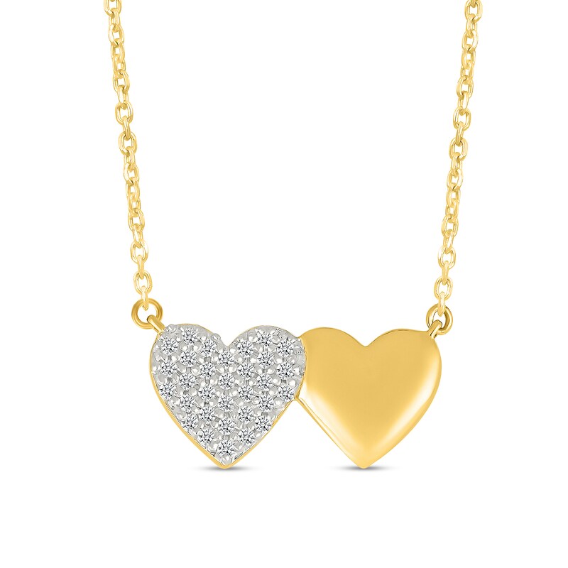 Main Image 1 of 1/8 CT. T.W. Multi-Diamond and Polished Double Heart Necklace in 10K Gold