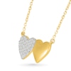 Thumbnail Image 2 of 1/8 CT. T.W. Multi-Diamond and Polished Double Heart Necklace in 10K Gold