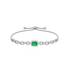 Thumbnail Image 1 of Emerald-Cut Lab-Created Emerald and White Lab-Created Sapphire Frame Link Bolo Bracelet in Sterling Silver - 9.0&quot;