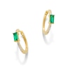 Thumbnail Image 1 of Baguette-Cut Lab-Created Emerald and White Lab-Created Sapphire Hoop Earrings in Sterling Silver with 18K Gold Plate