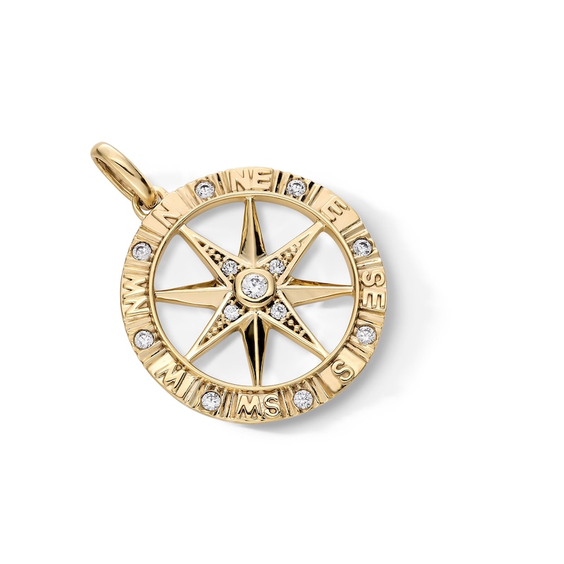 1/5 CT. T.W. Diamond Compass Pendant in 10K Gold - 22"