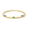 Thumbnail Image 1 of 5.0mm Princess-Cut Lab-Created Emerald Station Cuban Curb Chain Bracelet in Sterling Silver with 18K Gold Plate - 7.25&quot;