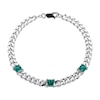 Thumbnail Image 1 of 5.0mm Princess-Cut Lab-Created Emerald Station Cuban Curb Chain Bracelet in Sterling Silver - 7.25&quot;